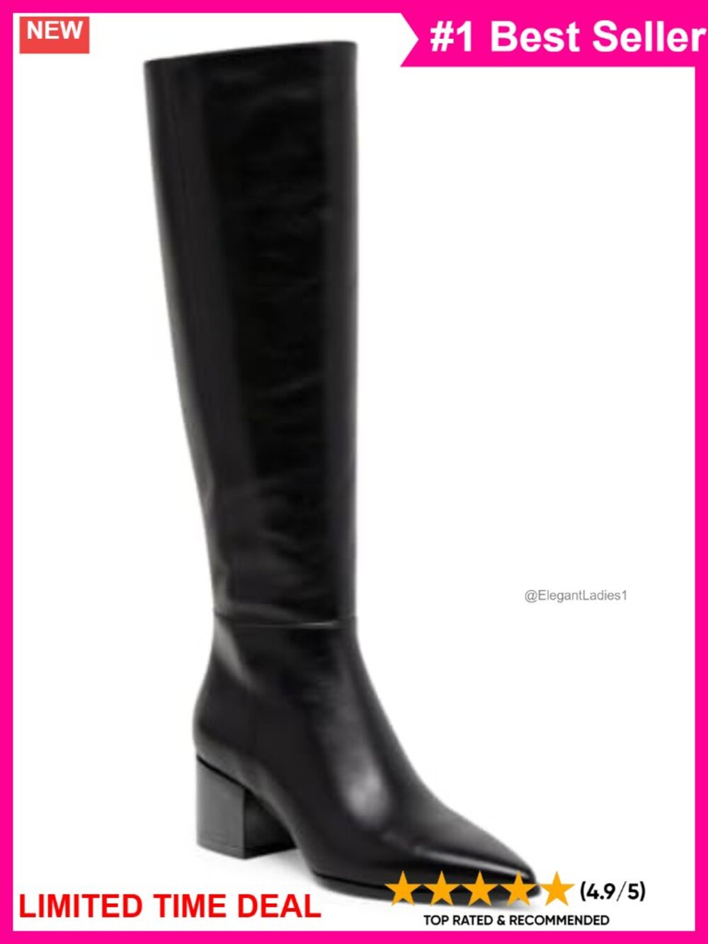 Womens Wide Calf Knee High Boots Faux Leather Chunky Heel Side Zip